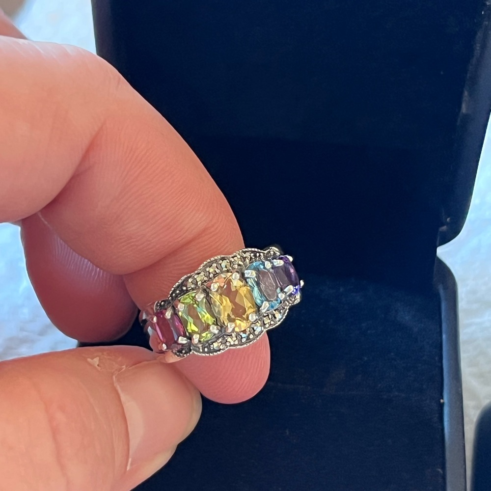 Vibrant Sterling Silver Ring With Multicolor Gems… - image 1